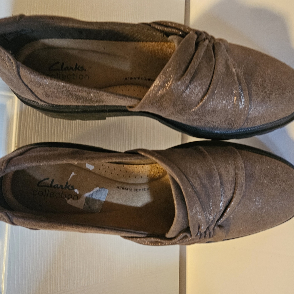Clarks Brown Suede Flats with Ruched Detail
